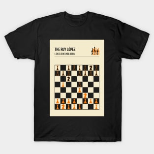 The Ruy Lopez Chess Opening in a vintage book cover poster style. T-Shirt